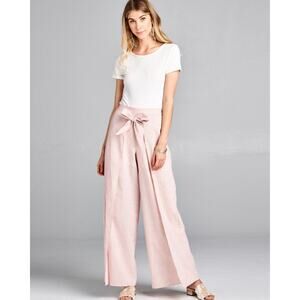 Pink White Palazzo Pants Stripes Tie Wrap Waist Flowy Boho Women Medium